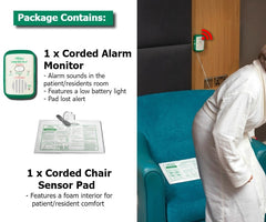 CHAIR SENSOR PAD WITH ALARM (Complete Package) So you know when they are getting up from their chair! ALARM IS IN THE ROOM WITH THE PATIENT