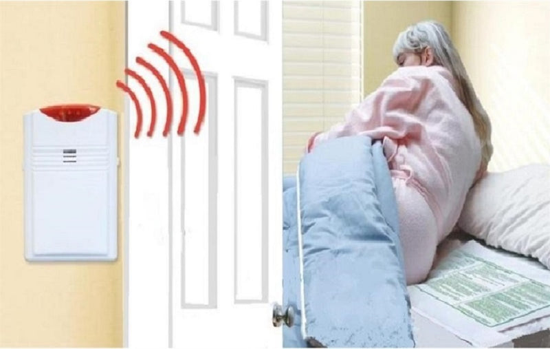 WIRELESS BED ALARM WITH BED PAD & PAGER  -  PAGER IS WITH CARER - NO ALARM NOISE IN PATIENT'S ROOM -  Free Shipping!