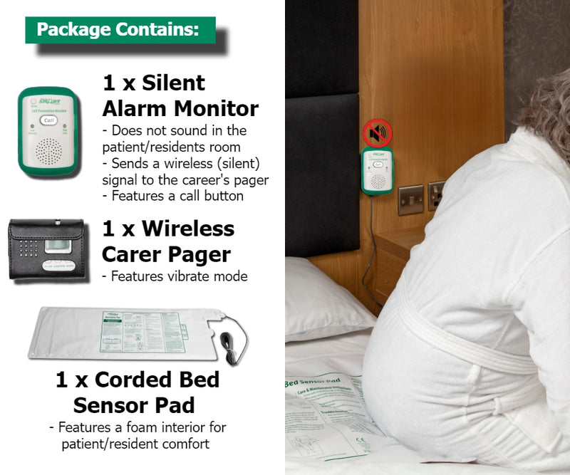 Bed Exit Alarm with Career Pager. (No noise in patients room) | Austin Medical - Products to help reduce elderly falls from bed or chair! Bed Exit Alarm with Career Pager. (No noise in patients room) | Austin Medical - Products to help reduce elderly falls from bed or chair!