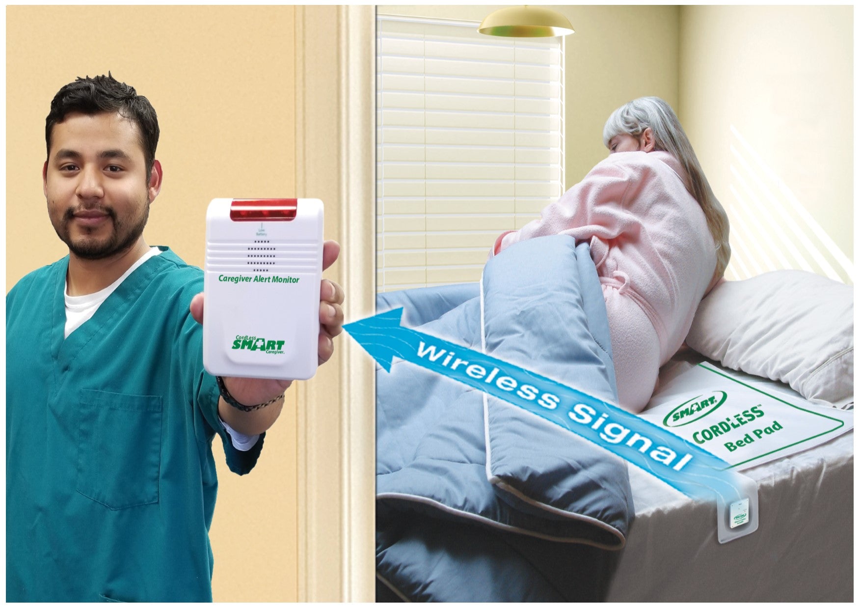 WIRELESS BED ALARM WITH BED PAD PAGER PAGER IS WITH CARER NO